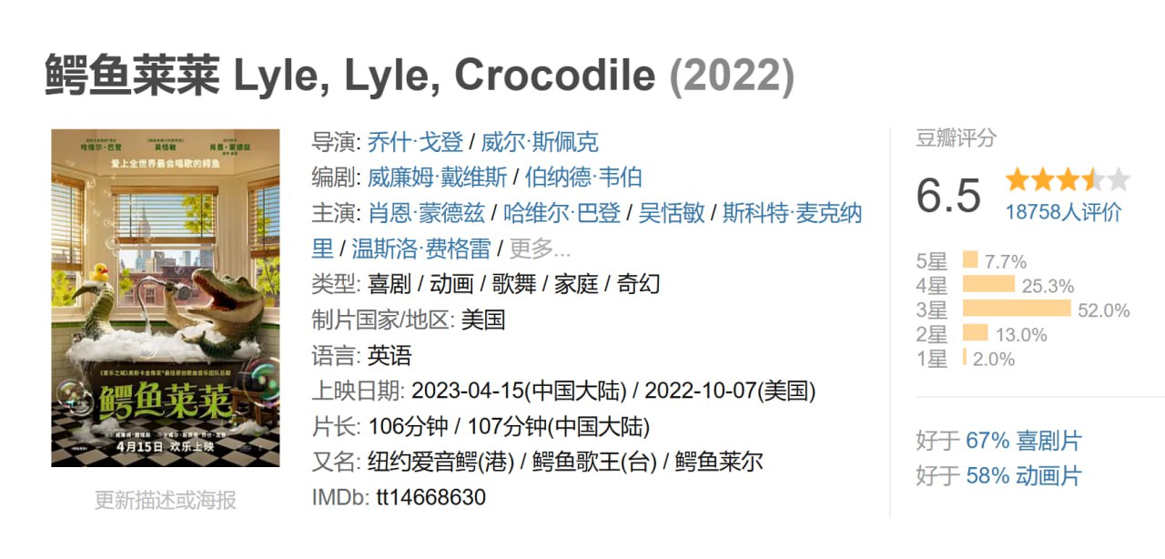 鳄鱼莱莱 Lyle, Lyle, Crocodile (2022)
